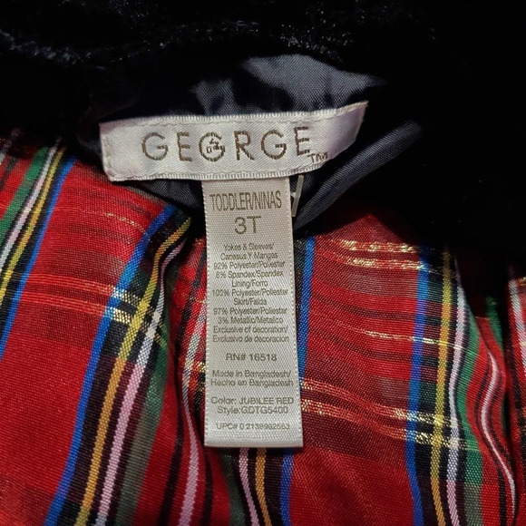 Christmas Holiday Toddler Girl Velvet Plaid Dress 3T - Picture 5 of 6